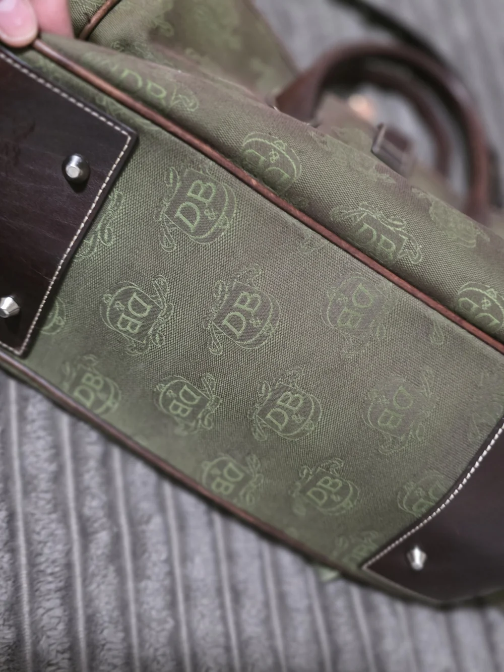 Green Canvas Travel Tote with Brown Leather Trim